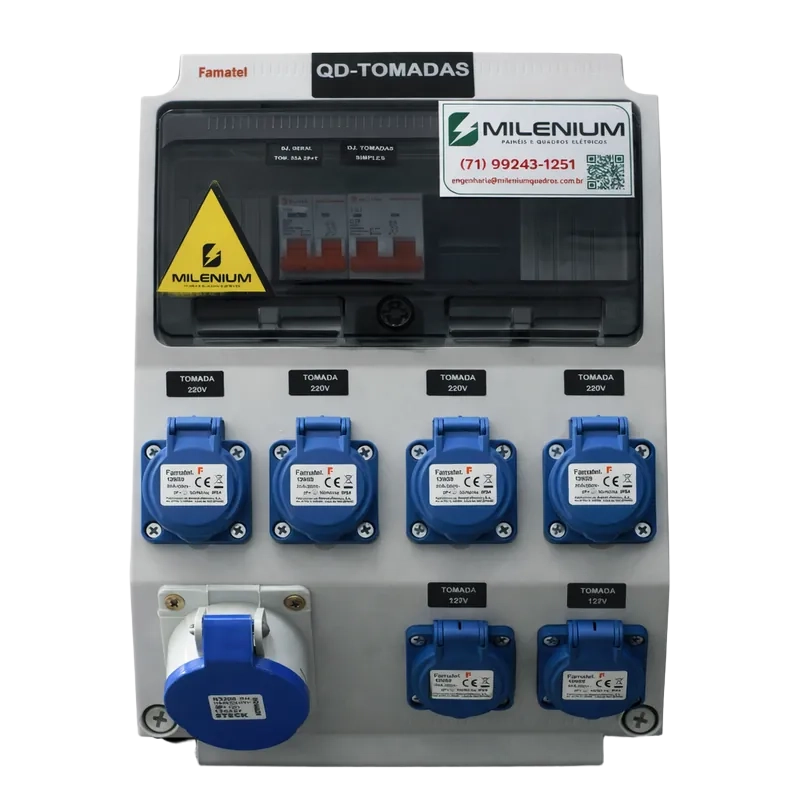 Quadro de Tomadas com pontos industriais e proteções identificadas